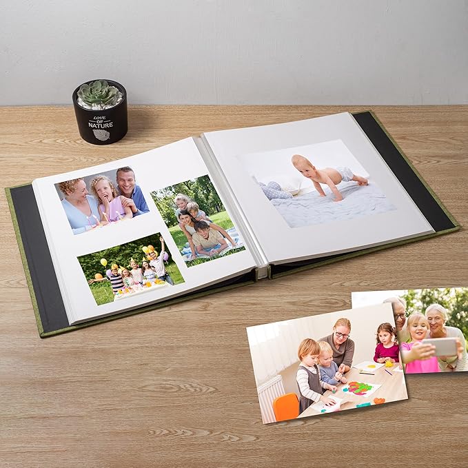 Large Photo Album Scrapbook – Holds 4x6, 8x10 Pictures – Self-Adhesive Pages for Baby, Wedding, Travel & Family Memories | Includes Metallic Pen & Scraper/Matcha Large DIY Memory Book for Gifts