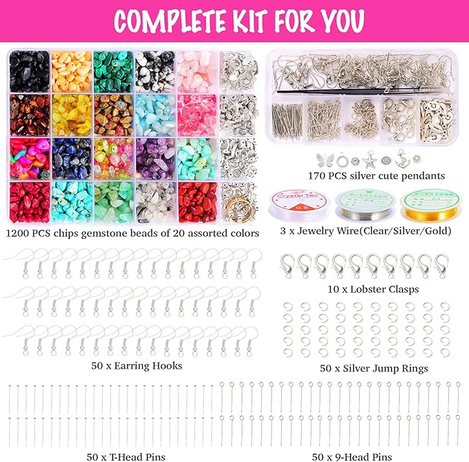xmada jewelry making supplies kit - 1587 pcs beads, crystal beads, jewelry pliers, beading wire, earring hooks, rings, bracelets for girls and adults