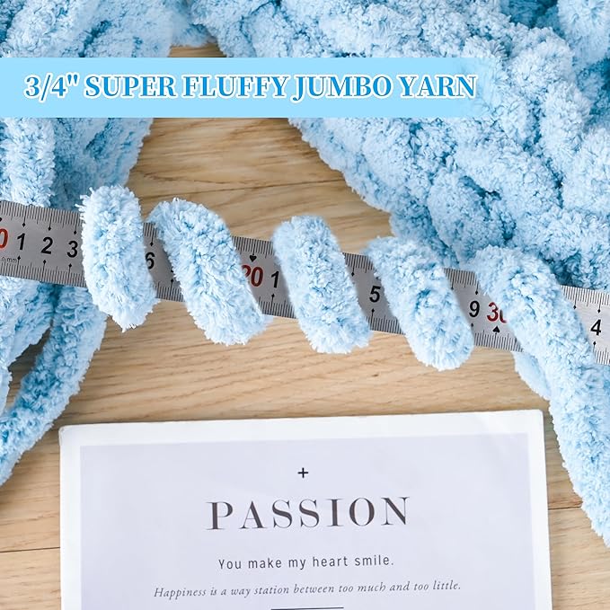 8 Packs Jumbo Chenille Chunky Yarn for Crocheting Knitting, Handcrafts & Blanket Yarn (Sky Blue, 8 Pack)