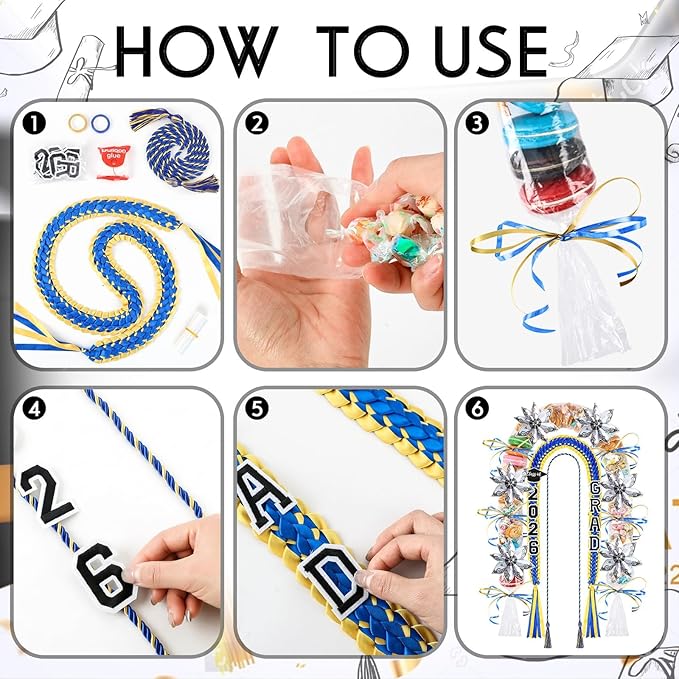 YLOLUL 16 Pcs Graduation Leis 2026 Graduation Candy Lei Kit with Honor Cord Class of 2026 Graduation Ribbon Money Lays Necklace Graduation Gift Party Accessories for Women Men
