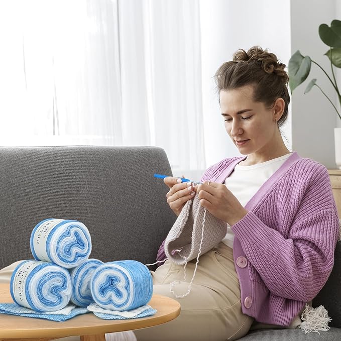 Katech Yarn for Crocheting-Gradient Cake Yarn-4x100g 60% Cotton 30% Acrylic 10% Wool -Perfect for Scarves, Shawls, Blankets, and Garments That Stand Out with Style(E)