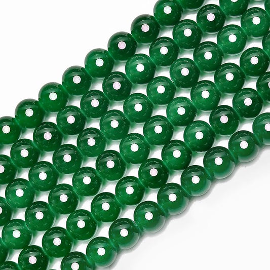 80PCs 10mm Deep Green Jade Glass Beads Bulk, Round Smooth Hole Glass Crystal Beads for Jewelry Making, DIY Bracelets, Necklaces, Bag Charms, Keychains and Craft Projects