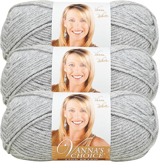 Lion Brand Yarn, Vanna's Choice Worsted Weight Yarn for Knitting, Crochet and Crafts, Silver Heather, 3 Pack, Soft Acrylic Fiber for Scarves, Hats and Blankets