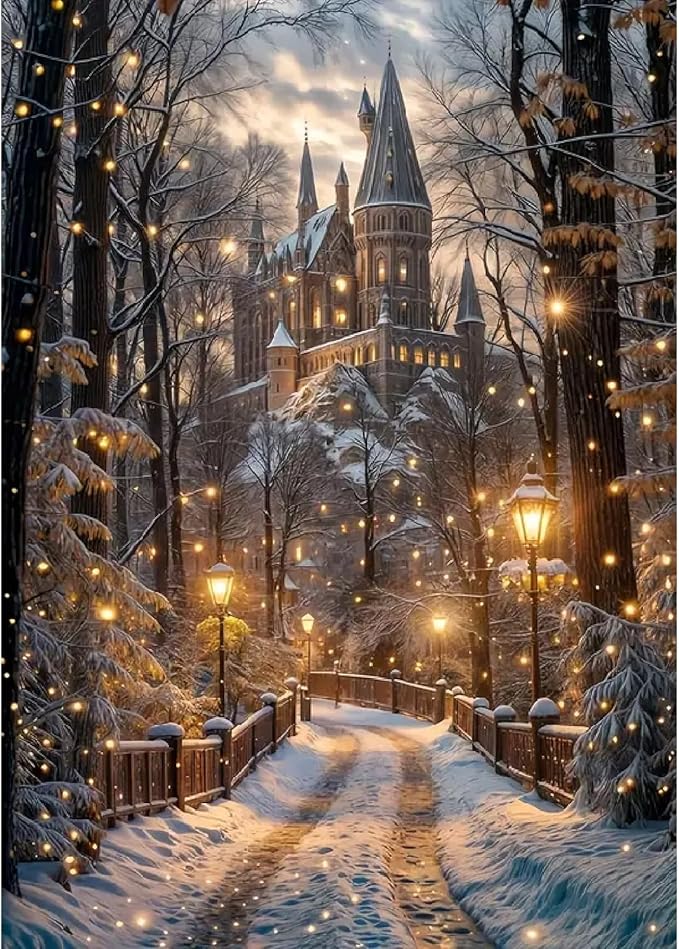 STGLCR Christmas Night Castle Diamond Art Painting Kits for Adults, Road Diamond Art Kits for Beginners, DIY Winter Gem Art Craft for Home Wall Decor, Great Gift 16x12inch Christmas
