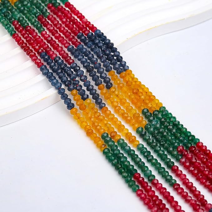 2 Strands Colored Mix Tourmaline Jade Beads for Jewerly Making, 3 * 4mm Faceted Rondelle Gemstone Crystal Beads for DIY Bracelet Necklace Crafts