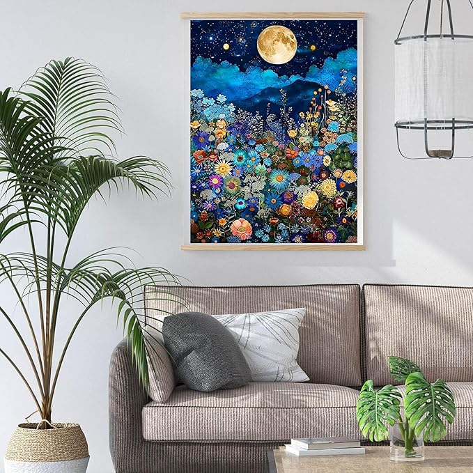 igoodom Diamond Art Kits for Adults, Flowers Under The Moon Diamond Painting Kit, Full Drill Round Diamond Art Kits, DIY Gem Art and Crafts for Home Wall Decor Gift 12x16inch