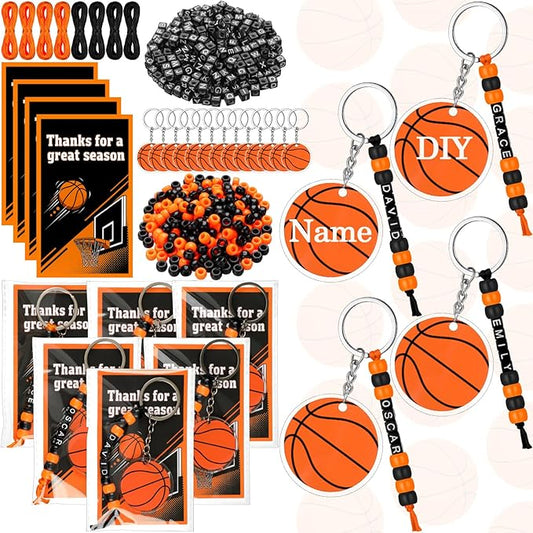 Suncalla 984 Pcs 24 Set Basketball Keychain Making Kit DIY Basketball Bag Tag Sport Key Chain Crafts Adjustable Letter Beads Cards Kit Team Gift Accessories Party Favors for Adult (Orange Black)