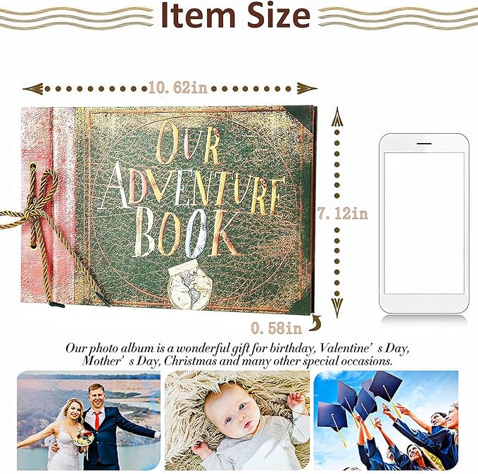 Adventure Book Handcrafted Diary Photo Scrapbook,Tailored for Preserving Cherished Moments,Gift for Couples' Anniversaries,Weddings,Globetrotters,Birthdays,Christmas & Note-taking Gifts