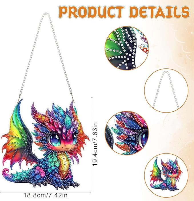 RICUVED Hanging Diamond Art Painting Kit, Special Shaped Crystal Gem Diamond Painting Pendant Kit for Adults Beginners, DIY Colorful Dragon Hanging Diamond Art Ornament Kit for Home Garden Wall Decor