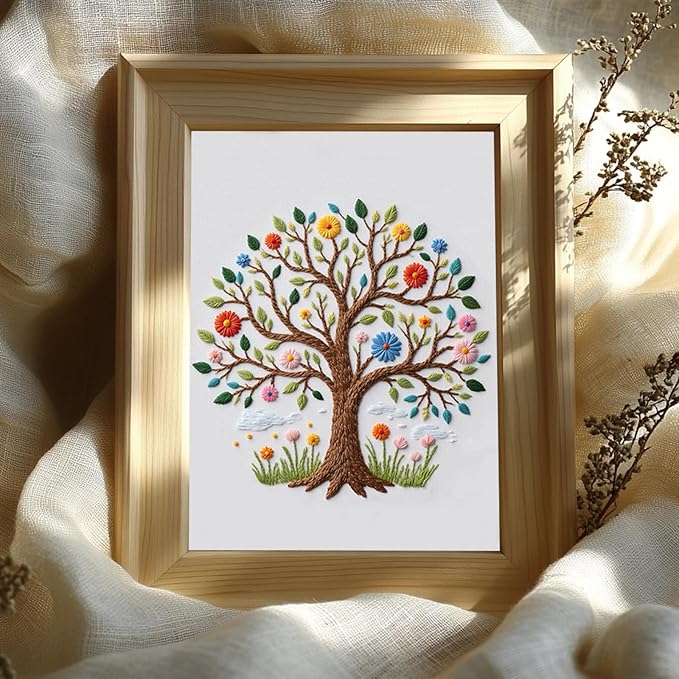 COCOMOX Embroidery Kit for Beginners, 3 Sets Cross Stitch Kits with Book Butterffly Tree Pattern, Hand Craft DIY Cross Stitches, Easy to Follow with Video Instructions