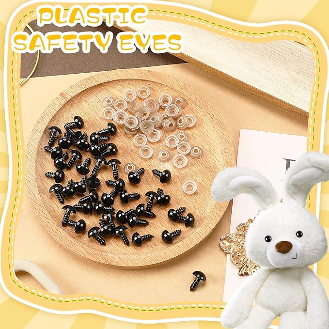 UPINS 600 Pieces 10MM Safety Eyes with Washers Black Plastic Safety Eyes for Amigurumi Doll Crochet Eyes for DIY Crafts Stuffed Animals Making Supplies