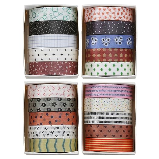 YUBBAEX 20 Rolls Basic Patterns Washi Tape Set Skinny Masking Creative Decorative Tapes, Designer's Selection (Collection 1-Vibrancy)