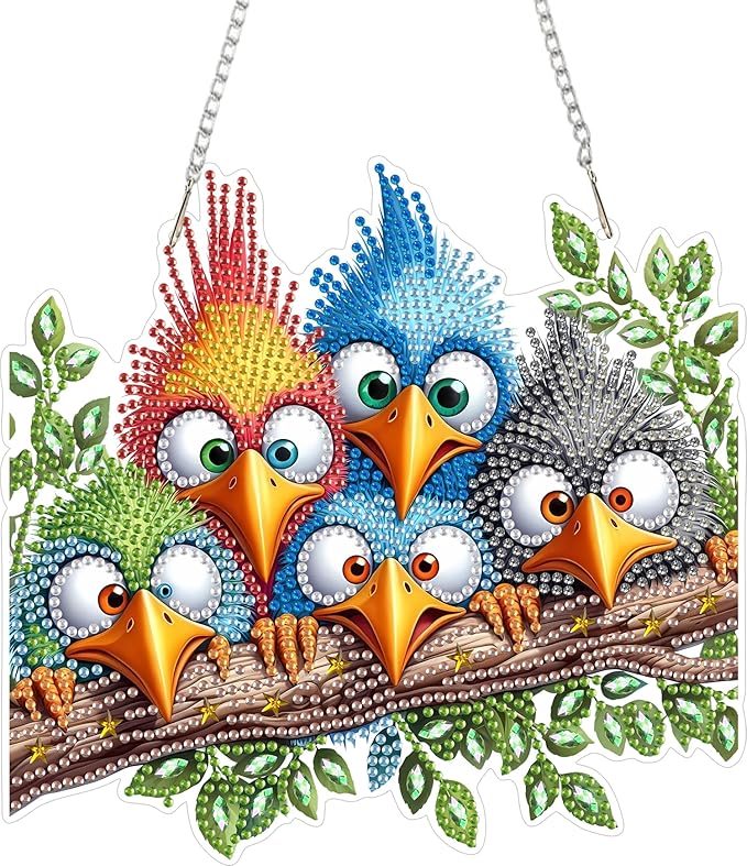 ZeeLionArt Hanging Diamonds Art kit for Adult,Bird Pendant Diamonds Painting Art Kit,7.8x7.4inch Acrylic Diamonds Painting Board Kit Ornament, Special Crystal Diamond Hanging Ornament