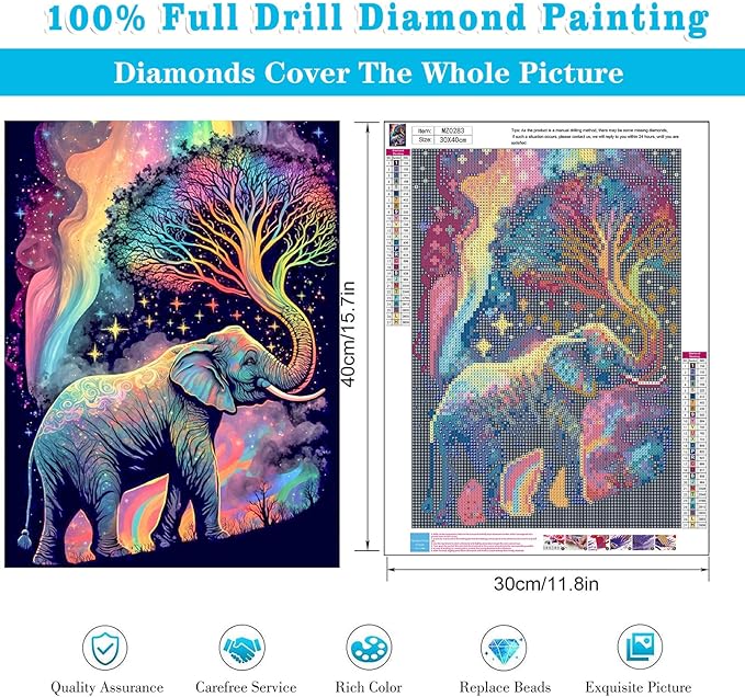 Meothan 5D Diamond Painting Kits for Adults Elephant Diamond Art Kits for Adoults DIY Full Round Paint with Diamond Art Dots Abstract Gem Art Painting Crafts for Home Wall Decor 11.8x15.7inch