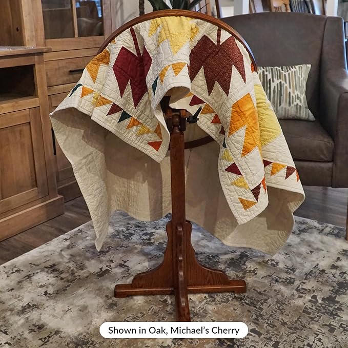 dutchcrafters solid oak wood 22 inch round extra large tilting quilt hoop with stand, quilting frame for hand quilting - amish made in america (michael's cherry)