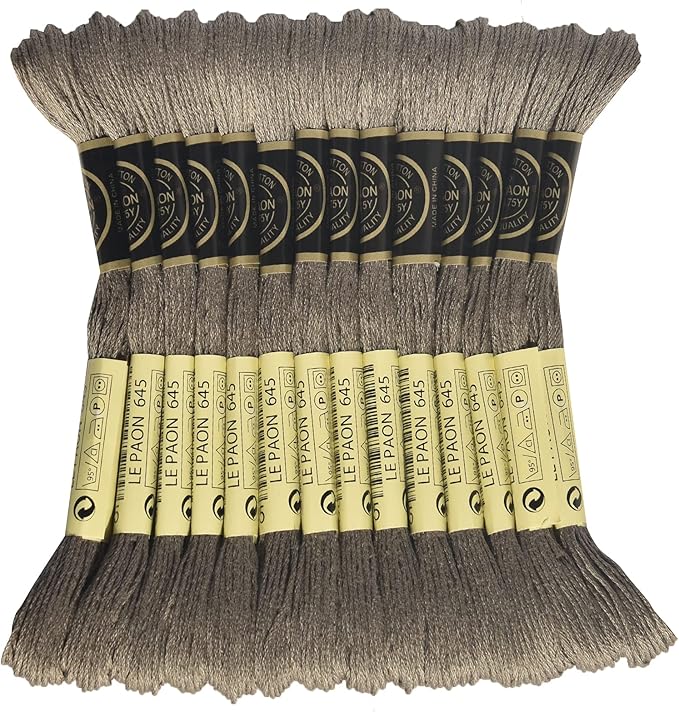 LE PAON Embroidery Floss, 14-Pack Six Strands 100% Long Staple Cotton Embroidery Thread, 8.7-Yard，Color Number：645, Very Dark Beaver Gray