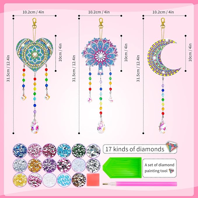 Gift for 6-7-8-9-10 Yeal Old Girls Boys: Arts and Crafts for Kids Age 6-8-10-12 Diamond Art Wind Chimes Kit for Girl Toys Age 5-11 Present Sun Catcher DIY Paint by Numbers for Adult Gem Painting Kit