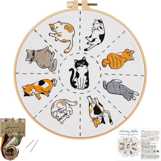 Louise Maelys Cats Embroidery Kits for Beginners with Cute Animals Pattern,Adults Starter Cross Stitch Kit DIY Needlepoint