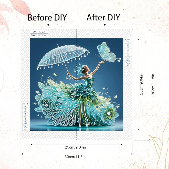 Special Shape Diamond Art Kits for Adults, Elegant Dancer with Butterfly 5D Crystal Rhinestone Diamond Art Canvas, DIY Paint by Diamonds Craft Kit, Diamond Painting Wall Décor for Home Decoration