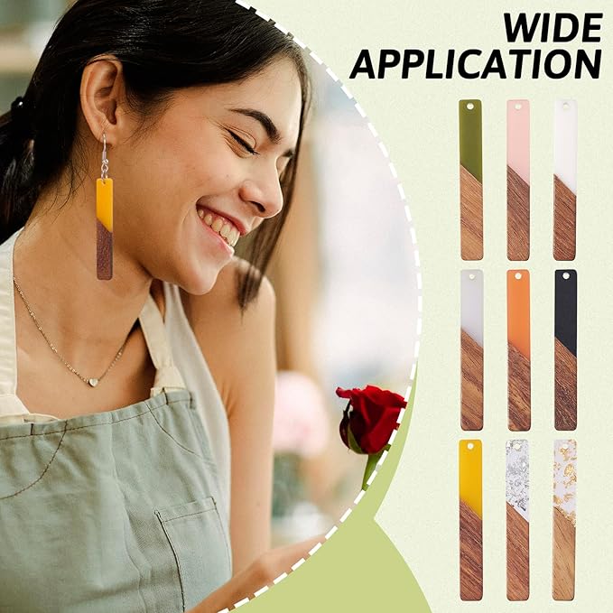 Beadthoven 18pcs/9 Pairs Natural Wood Resin Rectangle Bar Charms Bohemian DIY Earrings Pendants Mixed Colors Vertical Bar Wooden Pieces Pendants for Statement Jewelry Making Findings
