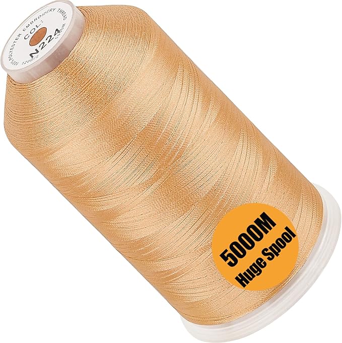 New brothread - Single Huge Spool 5000M Each Polyester Embroidery Machine Thread 40WT for Commercial and Domestic Machines - Bamboo(Janome Color)