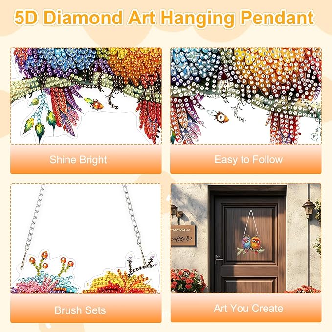 TOSTOG Exquisite Birds Diamond Art Pendant Kits for Adult, Cute Diamond Painting Hanging Kit for Beginners, 5D DIY Crafts Gem Art, Waterproof Full Accessories for Home Decor Idea 20 * 20 cm/8 * 8 in