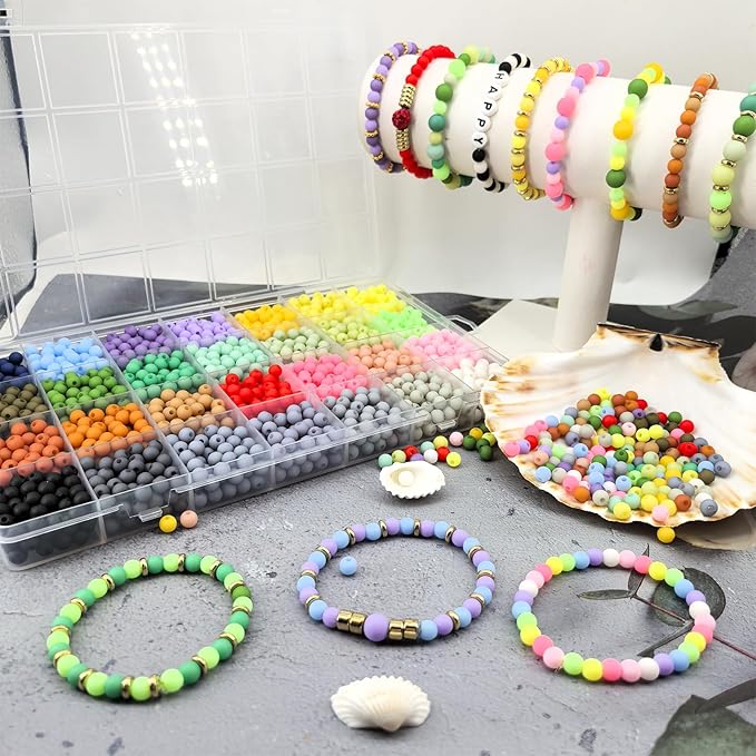 2100Pcs 6mm Matte Acrylic Round Beads for Jewelry Making, 28 Colors Frosted Round Beads for Bracelets Making Kit Candy Color Plastic Bubble Gum Bead Pastel Loose Bead Bulk for DIY Necklace Crafts
