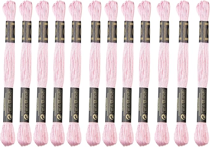 12 Skeins Embroidery Cotton Floss is 100% Egyptian Long Fiber Cotton of 8.75yds Each Cottons Cross Stitch Thread for Hand Embroidery DIY Creation and Friendship Bracelet String. (12, Light Pink)
