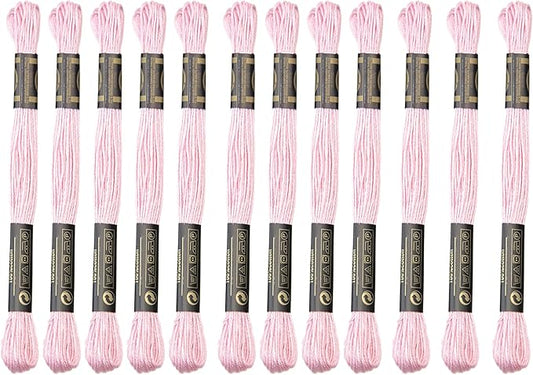 12 Skeins Embroidery Cotton Floss is 100% Egyptian Long Fiber Cotton of 8.75yds Each Cottons Cross Stitch Thread for Hand Embroidery DIY Creation and Friendship Bracelet String. (12, Light Pink)