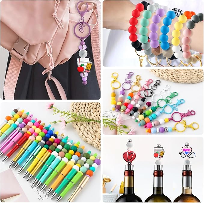 150Pcs 15mm Silicone Beads for Keychain Making Bracelet Necklace, Bulk Round Silicone Beads for Pens（Marble White）