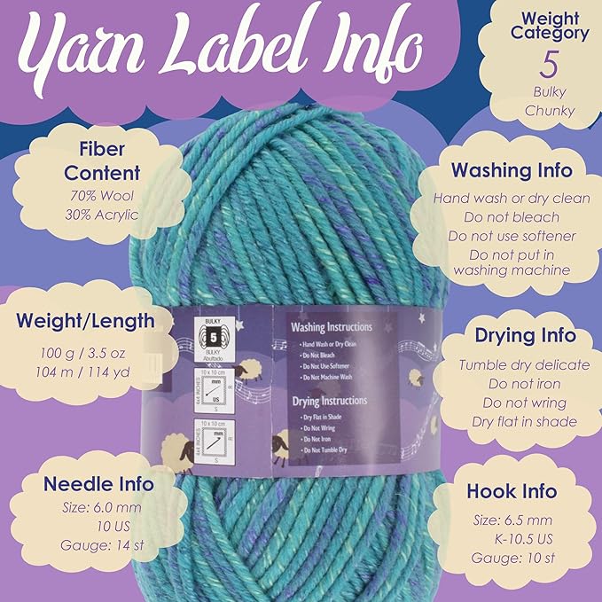 JubileeYarn Chunky Melody Yarn - 100g/Skein Bulky Wool Blend - Oyster Heather - 2 Skeins