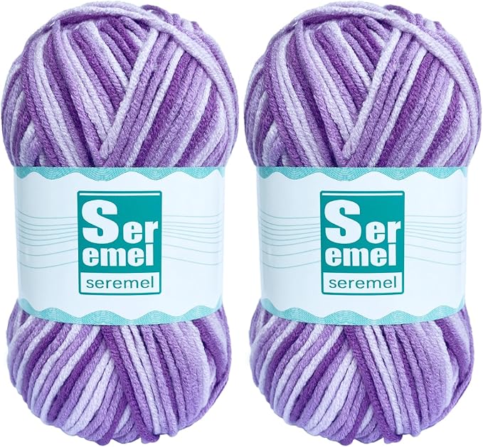 2 Pcs 2*48g/2*142yards Rainbow Crochet/Knitting Yarn, Multicolor Variegated 100% Acrylic, Soft Yarn for Crocheting Blanket and Handicraft Projects (Purple White)