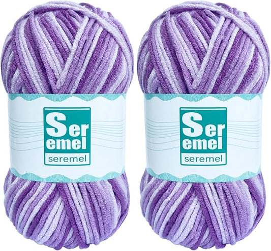 2 Pcs 2*48g/2*142yards Rainbow Crochet/Knitting Yarn, Multicolor Variegated 100% Acrylic, Soft Yarn for Crocheting Blanket and Handicraft Projects (Purple White)