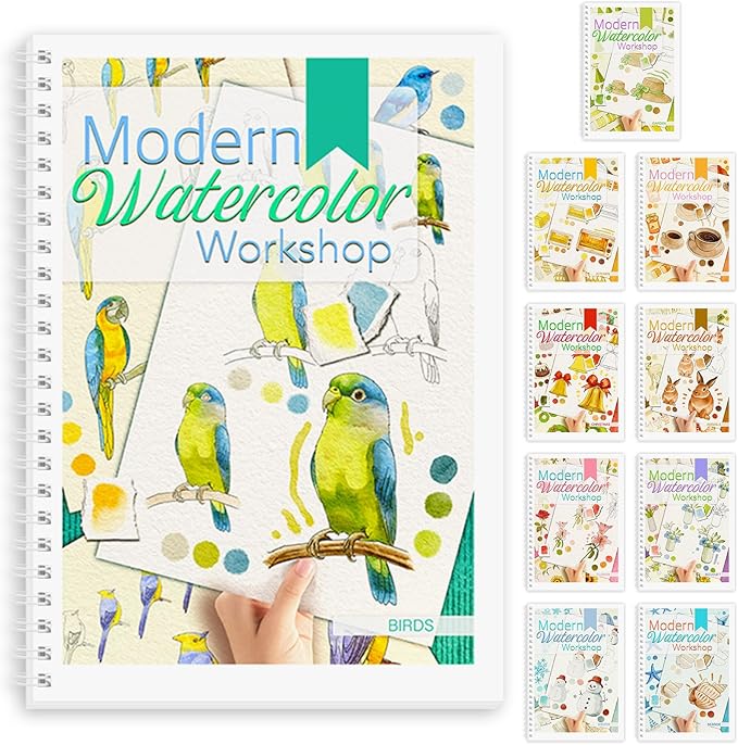 Watercolor Workbook, Watercolor Workbook Paint Book Beginner Friendly, 12 Different Patterns Stress-Relieving Art Crafts for Creative Exploration Gift for Women Adults Teens (Bird, 1)