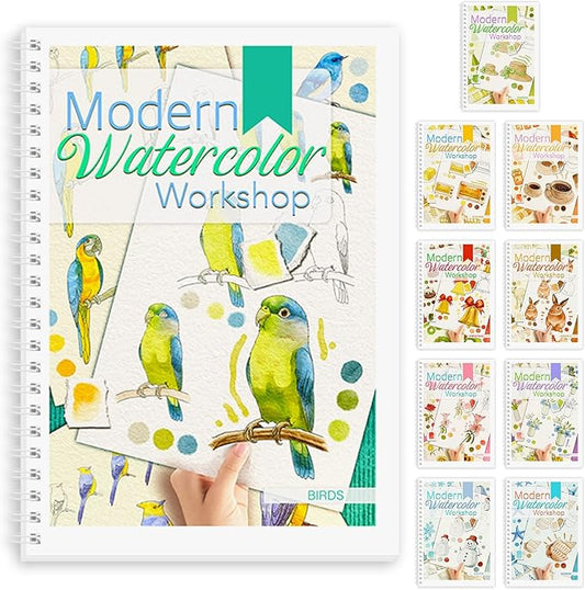 Watercolor Workbook, Watercolor Workbook Paint Book Beginner Friendly, 12 Different Patterns Stress-Relieving Art Crafts for Creative Exploration Gift for Women Adults Teens (Bird, 1)