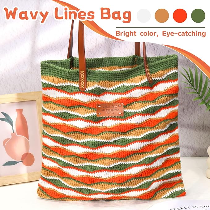 Pnytty Crochet Bag Kit for Beginners Complete Starter Set with Yarn, Hook & Step-by-Step Video Tutorials DIY Shoulder Bag Crafting Gift for Adults (Rainbow)