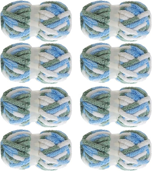 MABOZOO Tie Dye Chunky Yarn for Crocheting 8 Pack,Blue Fluffy Jumbo Chenille Yarn,Soft Plush Yarn Bulky,Giant Thick Fuzzy Yarn for Hand Knitting or Arm Knitting (31.7 yds,8 oz Each Skein)