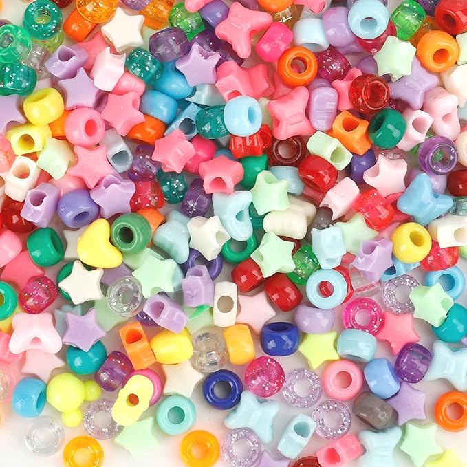 anpiwshjo 1100 pcs mixed colors shape barrel plastic loose beads for diy craft projects, jewelry making, bracelets, hair beads