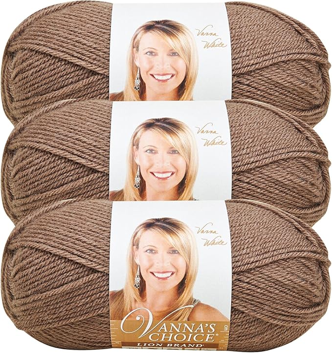 Lion Brand Yarn, Vanna's Choice Worsted Weight Yarn for Knitting, Crochet and Crafts, Taupe, 3 Pack, Soft Acrylic Fiber for Scarves, Hats and Blankets