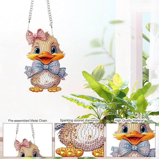 Duck Animal Diamond Painting Hanging Kit – DIY Acrylic 5D Special Shaped Diamond Art Pendant Ornament Board for Wall, Door Garden Decoration, Handmade Craft Kit Gift for Adults and Beginners