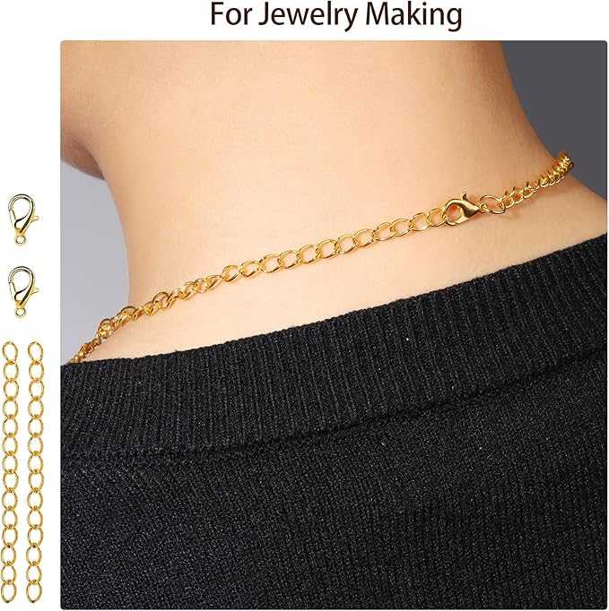 LEOBRO Jump Rings, 968pcs Keychain Making Kit, Keychain Clip and Key Ring, Key Chain Rings, Lobster Claw Clasps for Keychains, Charm Bracelet Jewelry, Gold