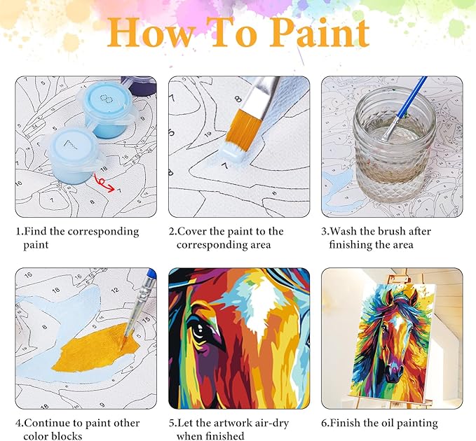 Okarina Framed Paint by Numbers Kit for Adults Beginner Horse, Adult Paint by Number Kits on Canvas Framed Animal, DIY Acrylic Oil Painting by Numbers with Frame, Perfect for Home Decor 8 X 12 Inch