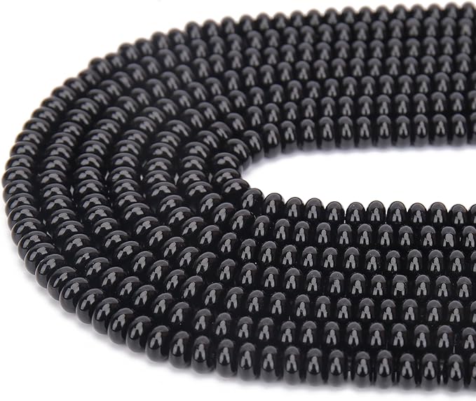 2 Strands (150PCs) Black Obsidian Rondelle Beads, 5 * 8mm Gemstone Loose Spacer Abacus Disk Beads for DIY Bracelet Necklace Earrings Jewelry Making, Craft Supplies Beading Kit