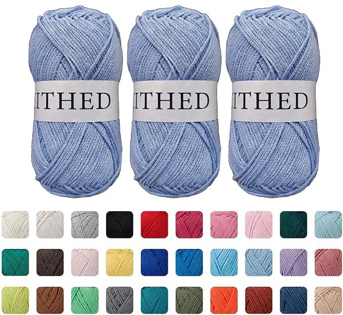 Cotton Yarn，10.5oz，526yard，3 Pack ，Soft Yarn for Crocheting and Knitting (26 Dust Blue)