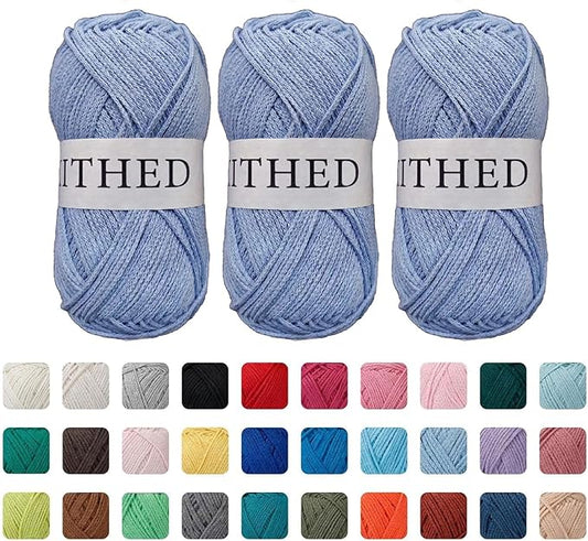 Cotton Yarn，10.5oz，526yard，3 Pack ，Soft Yarn for Crocheting and Knitting (26 Dust Blue)