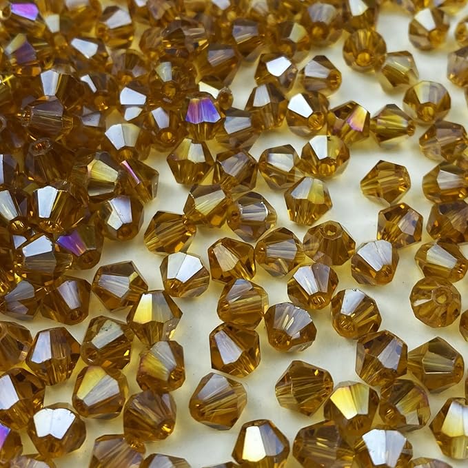 600pcs Bicone Crystal Beads 3mm Crystal Glass Faceted Beads for Necklace Bracelet Earrings DIY Jewelry Crafts Making Supplies(Amber AB)