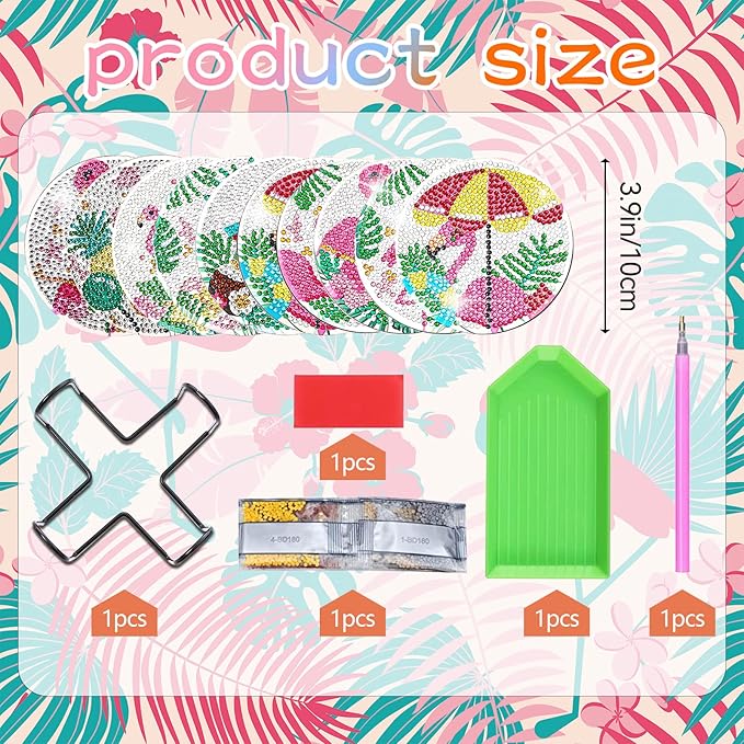 YLOLUL 10 Pc Flamingo Coasters Kit with Holder - Beginner & Kid Friendly Art Craft Gifts