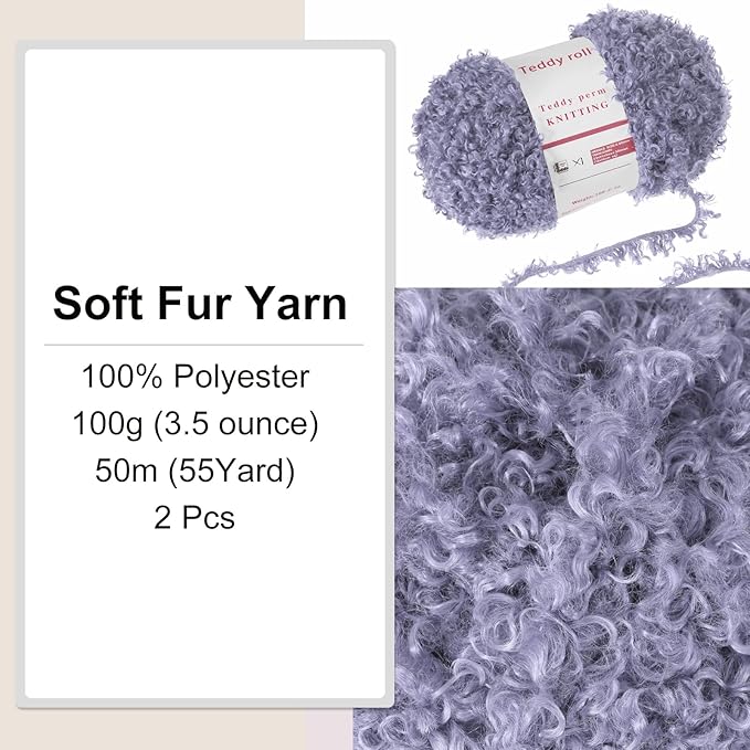 MECCANIXITY 2 Skeins Fur Yarn Soft Fluffy Chunky Yarn Fuzzy Eyelash Yarn Dark Purple for Crocheting Knit Clothes Bag - 55Yard/50m, 3.28ozx2