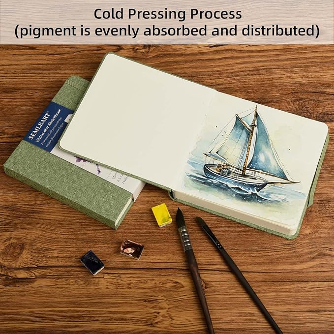 42 Sheets Watercolor Journal, 8.3x8.3in Watercolor Sketchbook with 140 lb/300 GSM Cold Press Cotton Paper, Mini Watercolor Notebook, Ideal for Painting, Drawing & Mixed Media