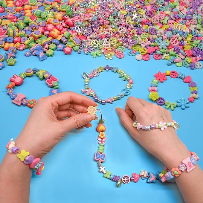 Assorted Acrylic Beads for Bracelet Making kit, 200g+ 11-Style, Pony Candy Kawaii Charms Beads DIY Craft Supplies for Jewelry Keychain Necklaces (Mixed II Candy Color, 440+Pcs, 0.45lb.)